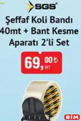 SGS ŞEFFAF KOLİ BANDI 40MT + BANT KESME APARATI 2’Lİ SET